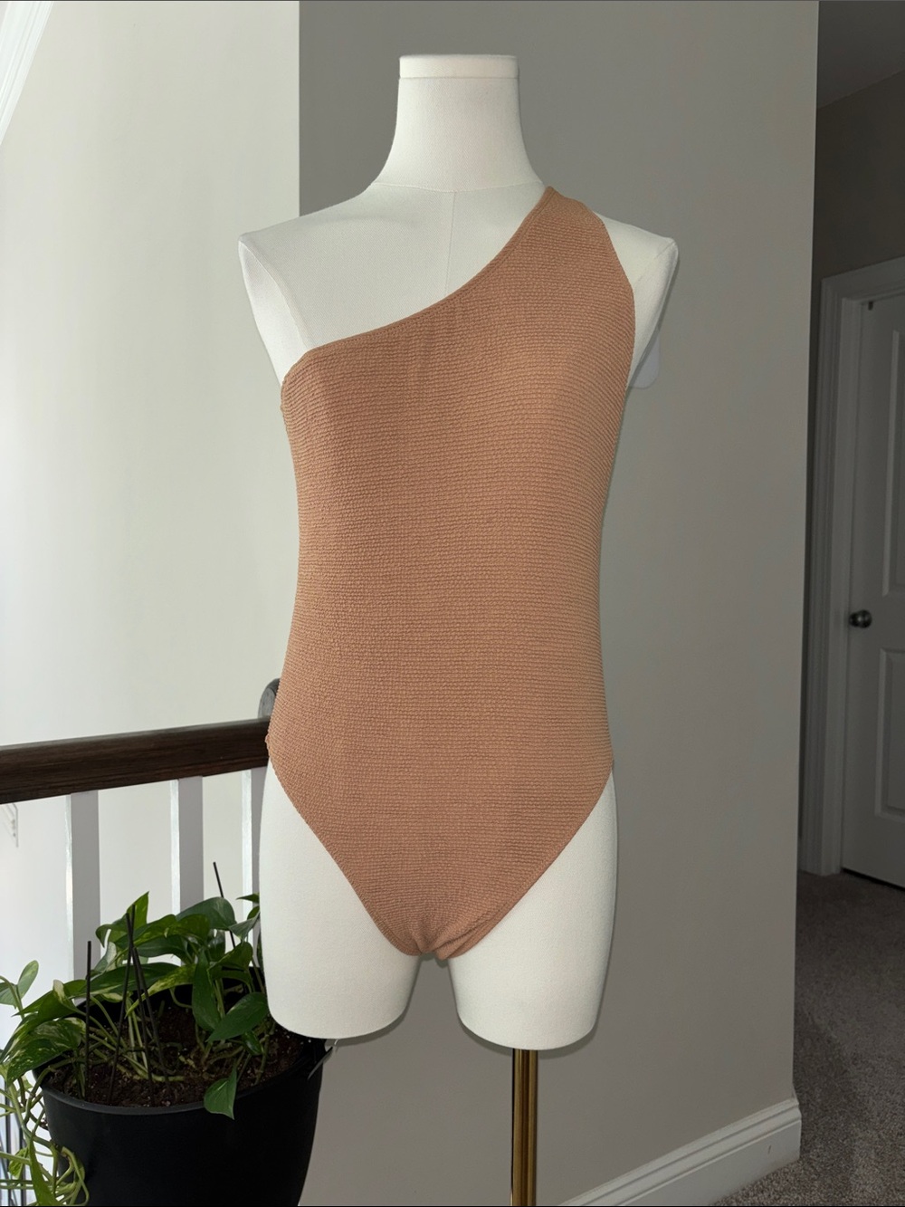 One-Shoulder Women’s One-Piece Swimsuit in Tan